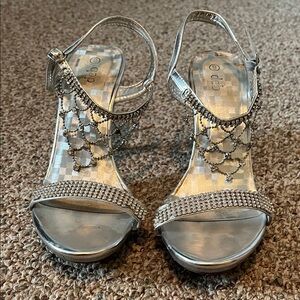 Deb Silver Beaded Heels